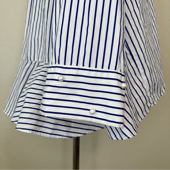 Zara Basic Collection Blue White Striped High-Low Button Down Shirt - Picture 7 of 13